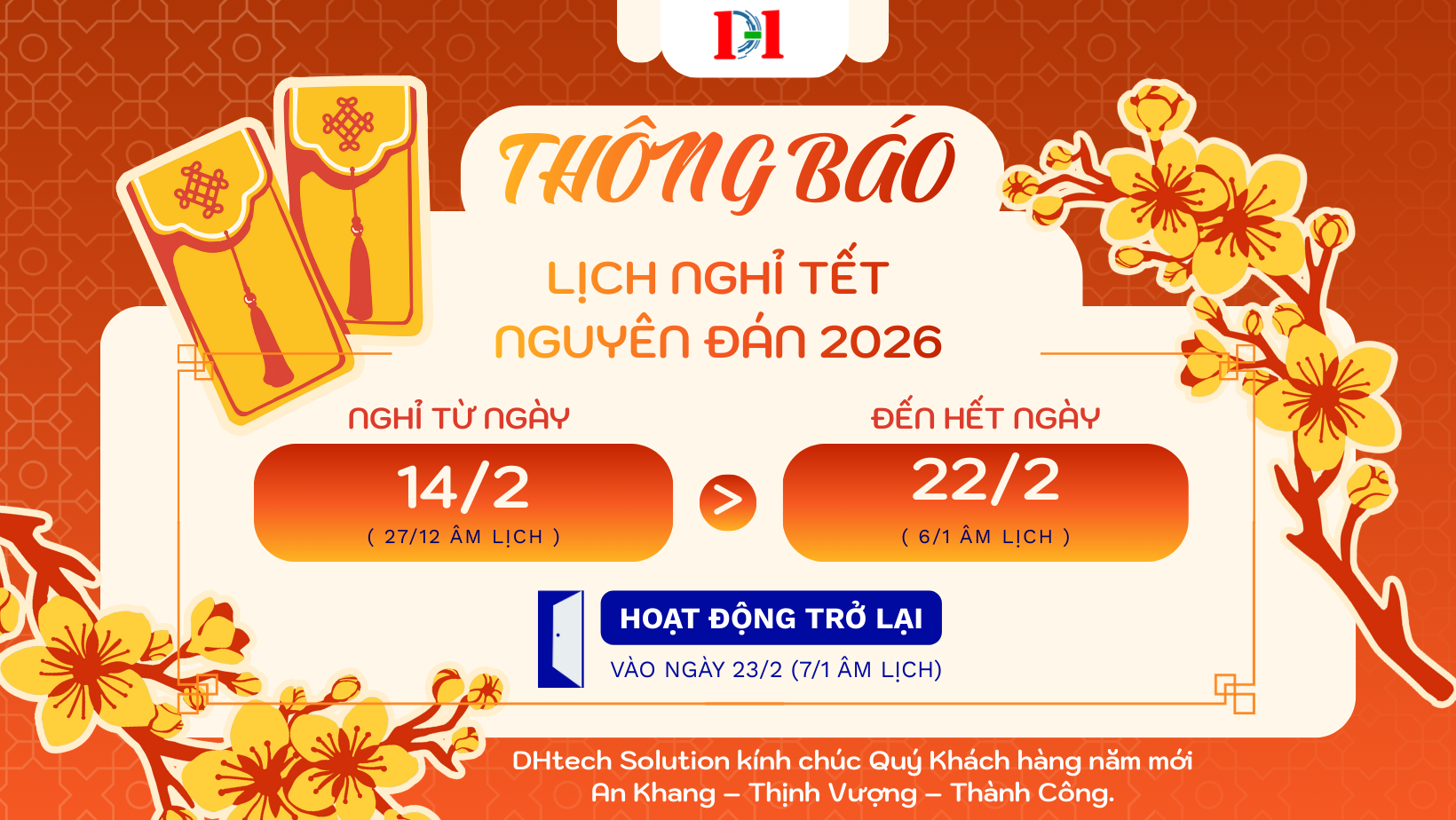 [DHTECH SOLUTION] THÔNG BÁO LỊCH NGHỈ TẾT NGUYÊN ĐÁN 2026